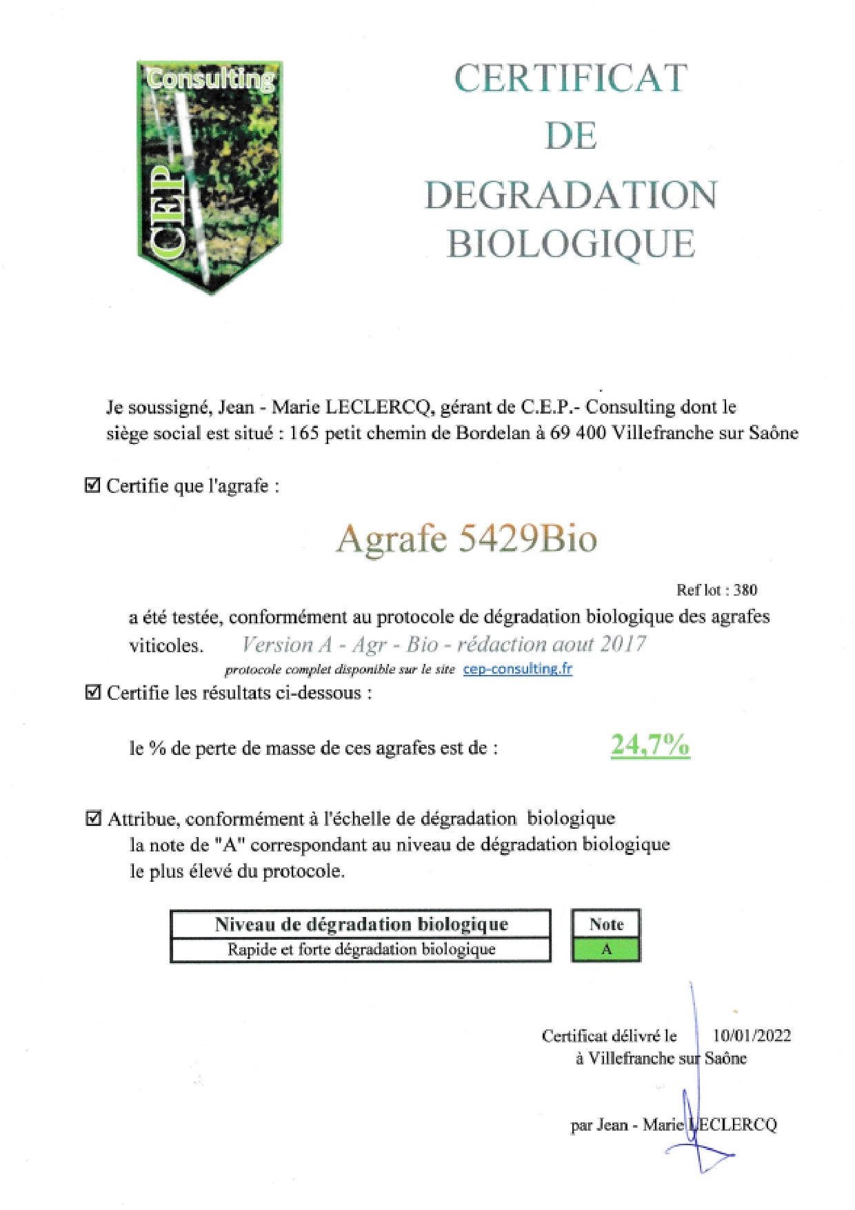 BIOC L'agrafe à vigne Biosourcée et Biodégradable, 100% d'origine végétale, Maïs et Blé. Résistance neuve : 15 kg.